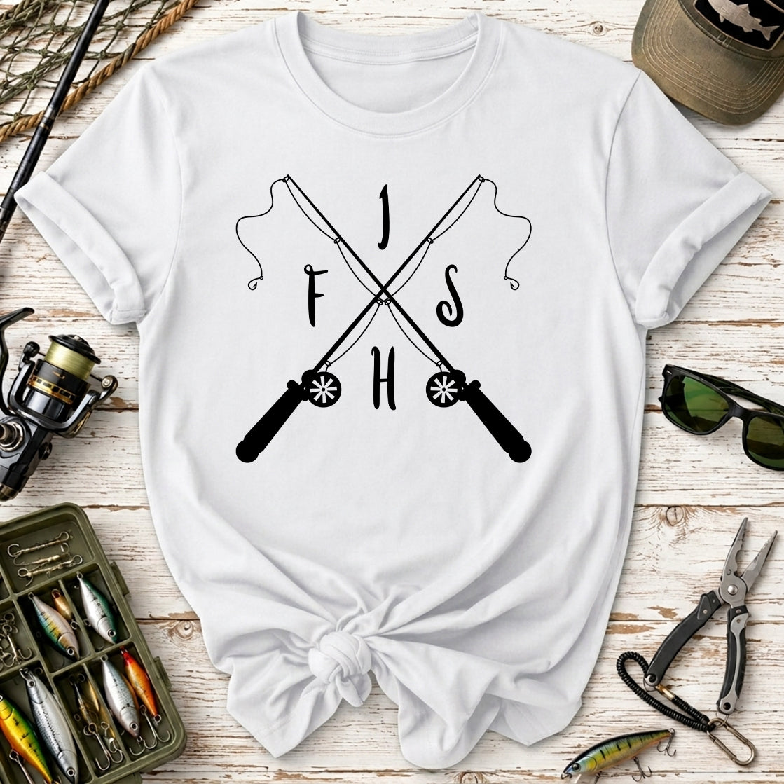 Fishing Rod Cross Graphic T-Shirt