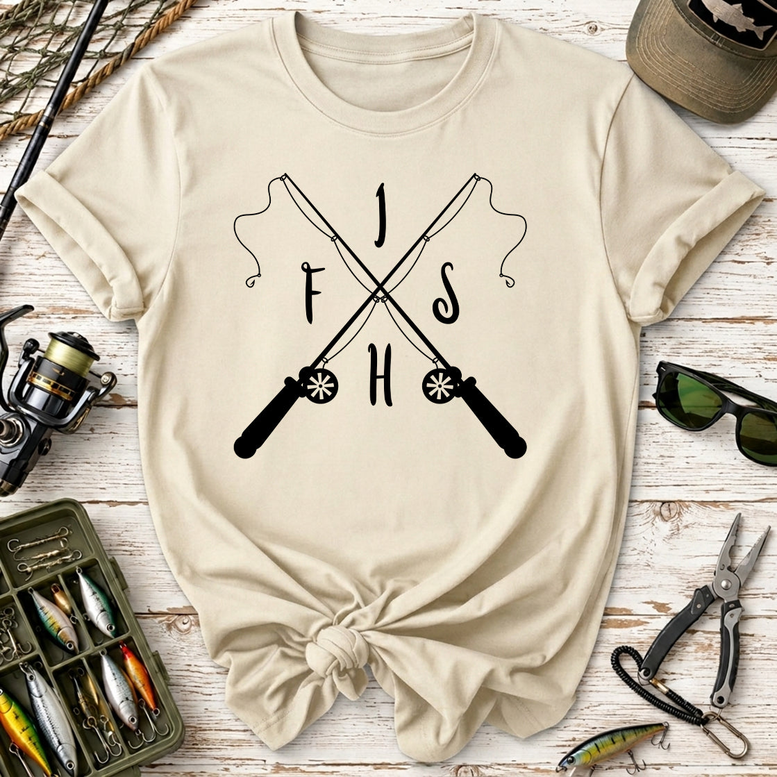 Fishing Rod Cross Graphic T-Shirt