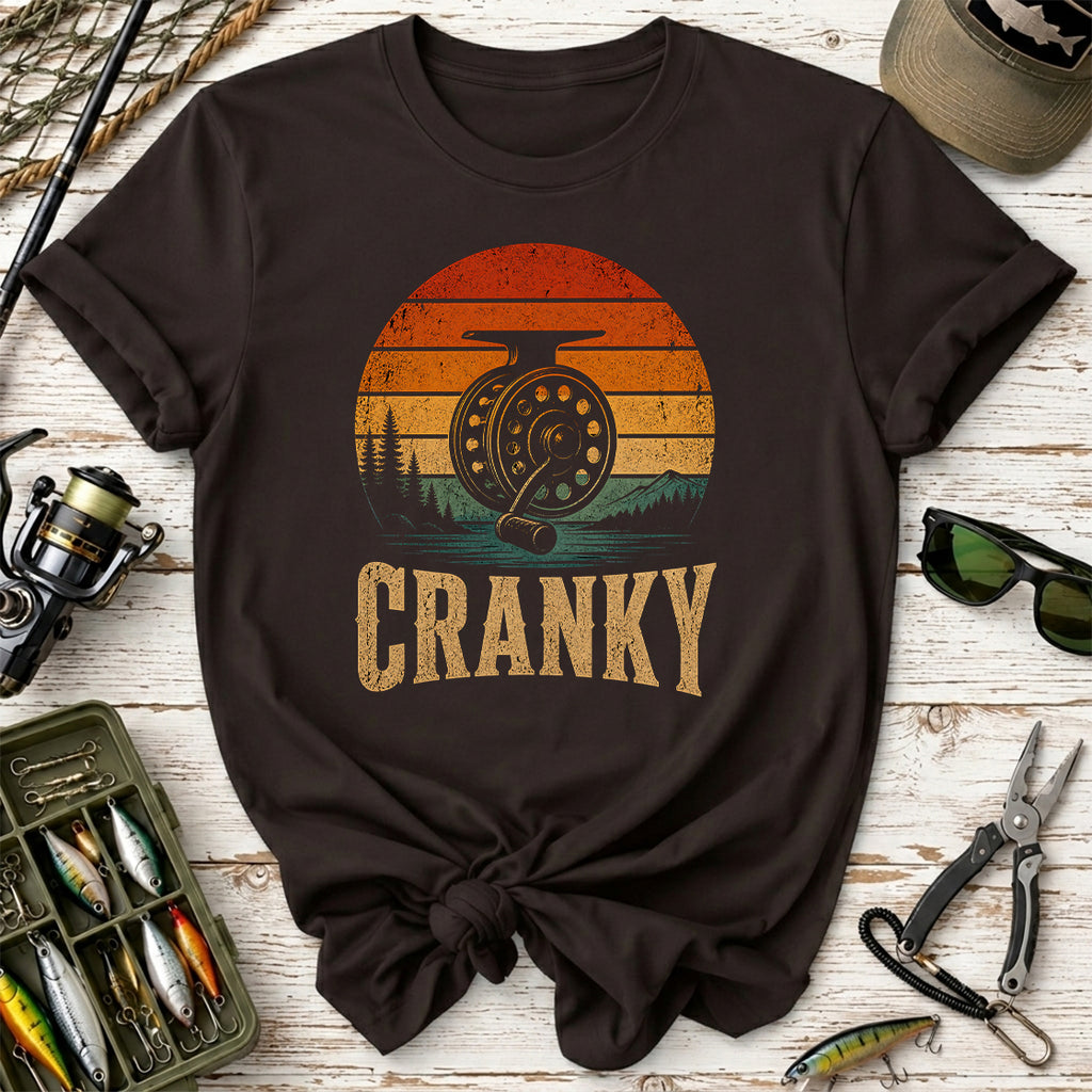 Cranky Fly Reel Fishing Sunset T-Shirt