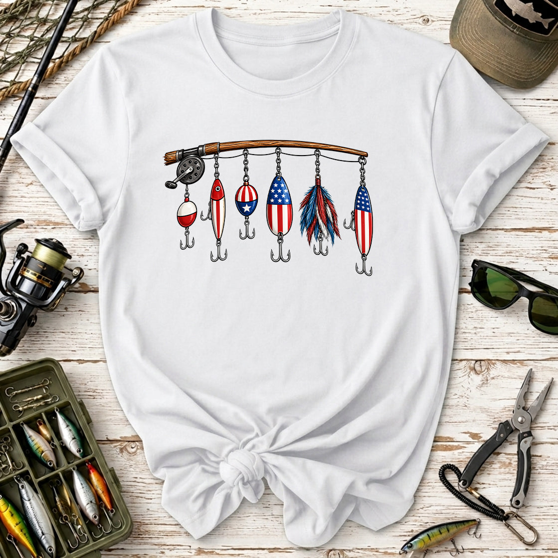 Fishing Lures Patriotic USA Bait Rod  T-Shirt