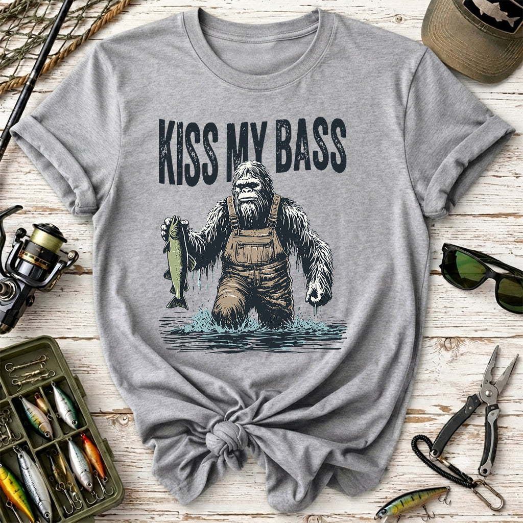 Kiss My Bass Funny Fisherman Sasquatch T-Shirt