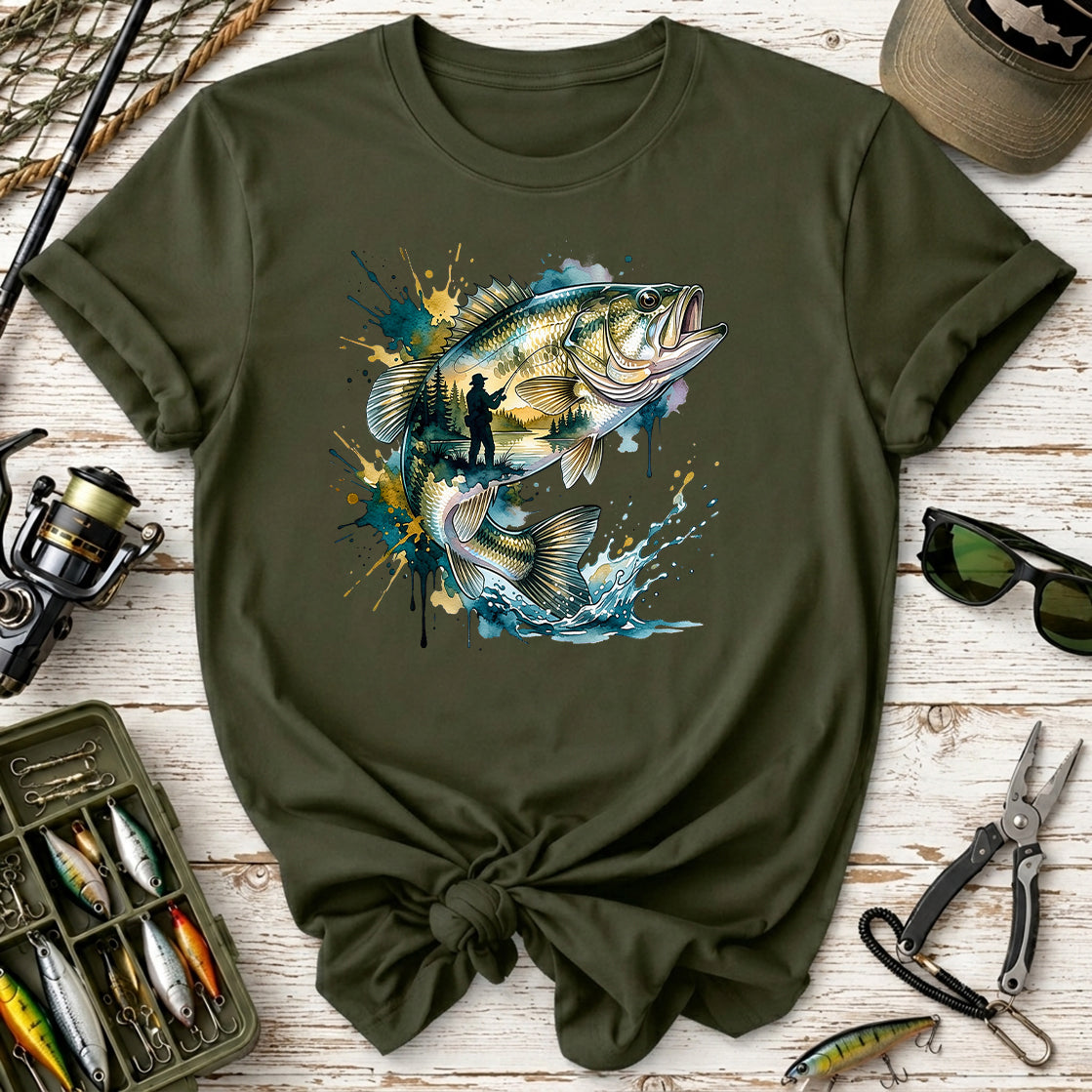 Bass Fishing Watercolor T-Shirt