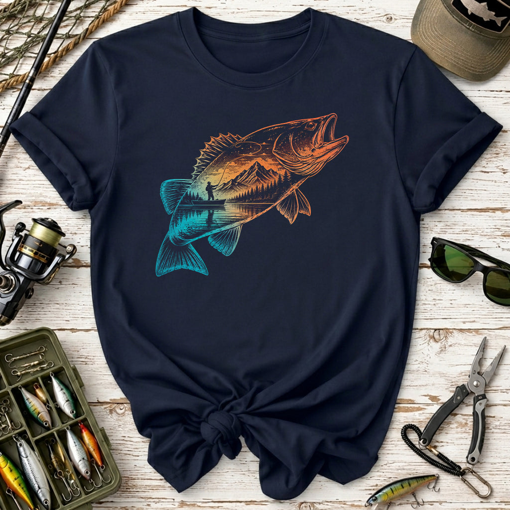 Sunset Mountain Fishing Bass T-Shirt