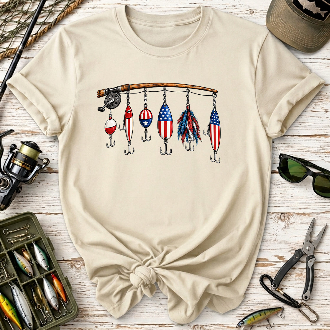 Fishing Lures Patriotic USA Bait Rod  T-Shirt
