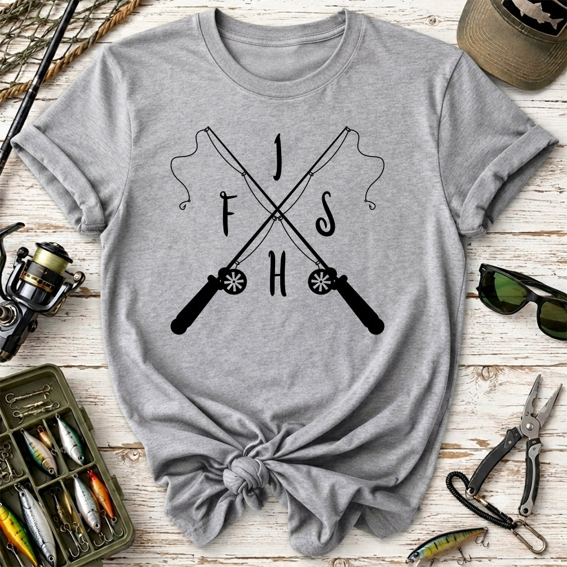 Fishing Rod Cross Graphic T-Shirt