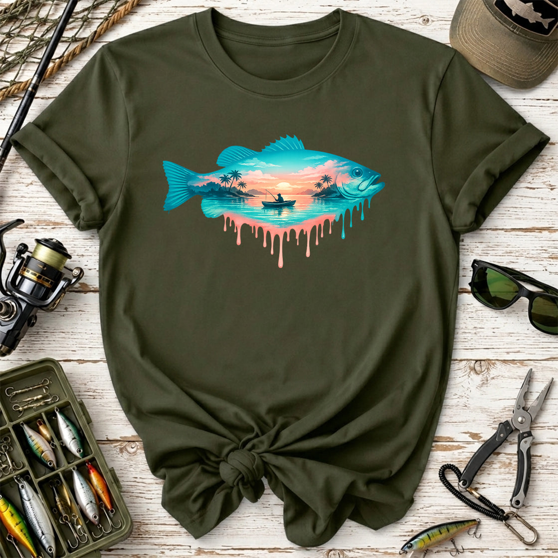 Dripping Tropical Sunset Fishing T-Shirt
