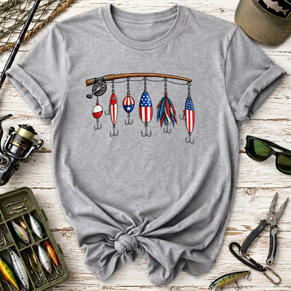 Fishing Lures Patriotic USA Bait Rod  T-Shirt