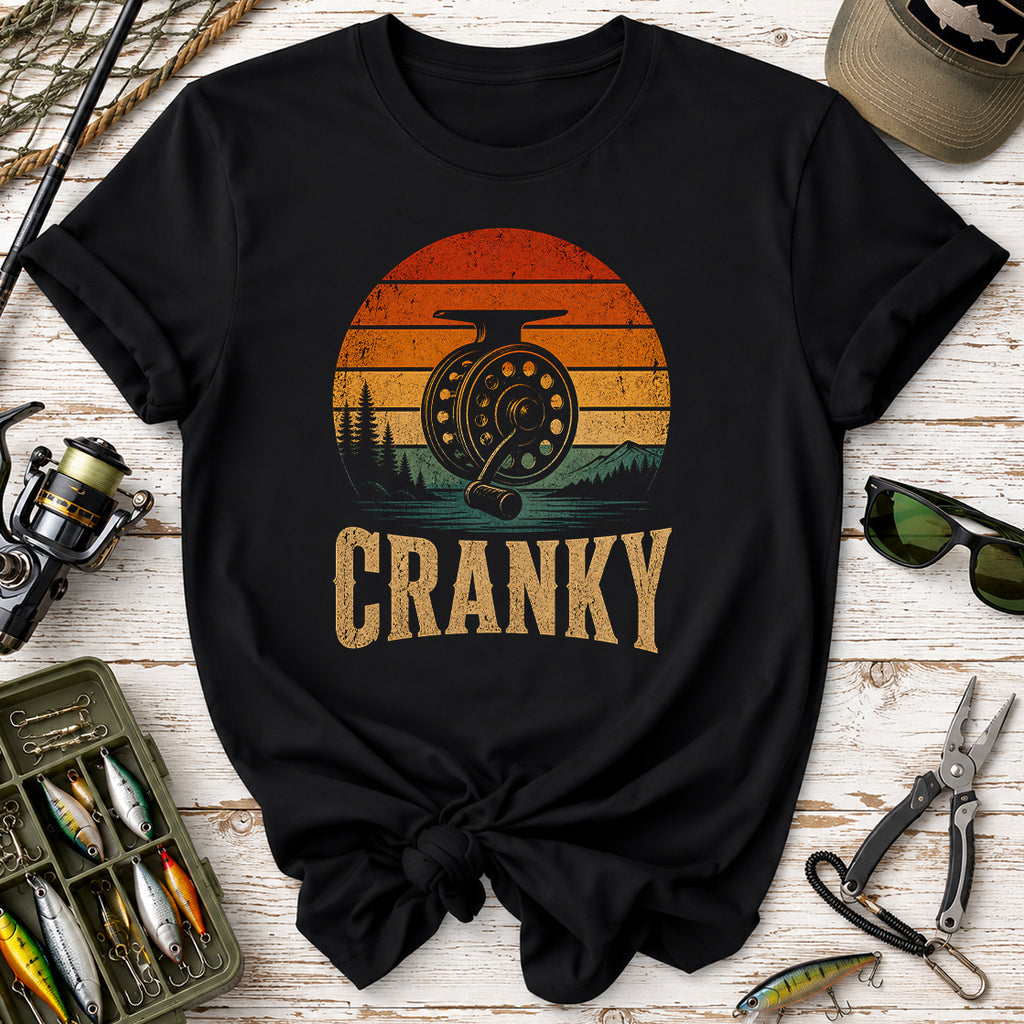 Cranky Fly Reel Fishing Sunset T-Shirt