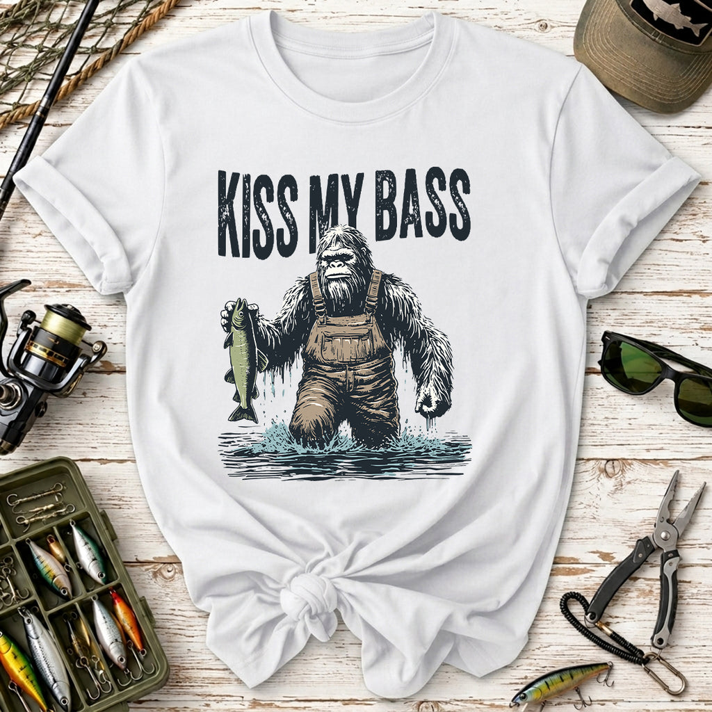 Kiss My Bass Funny Fisherman Sasquatch T-Shirt