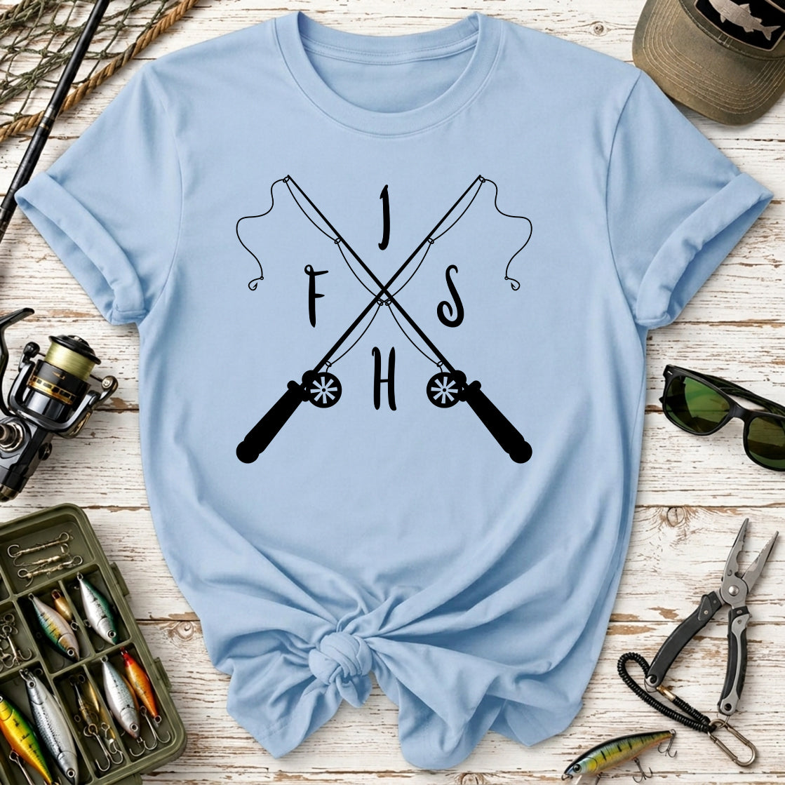 Fishing Rod Cross Graphic T-Shirt