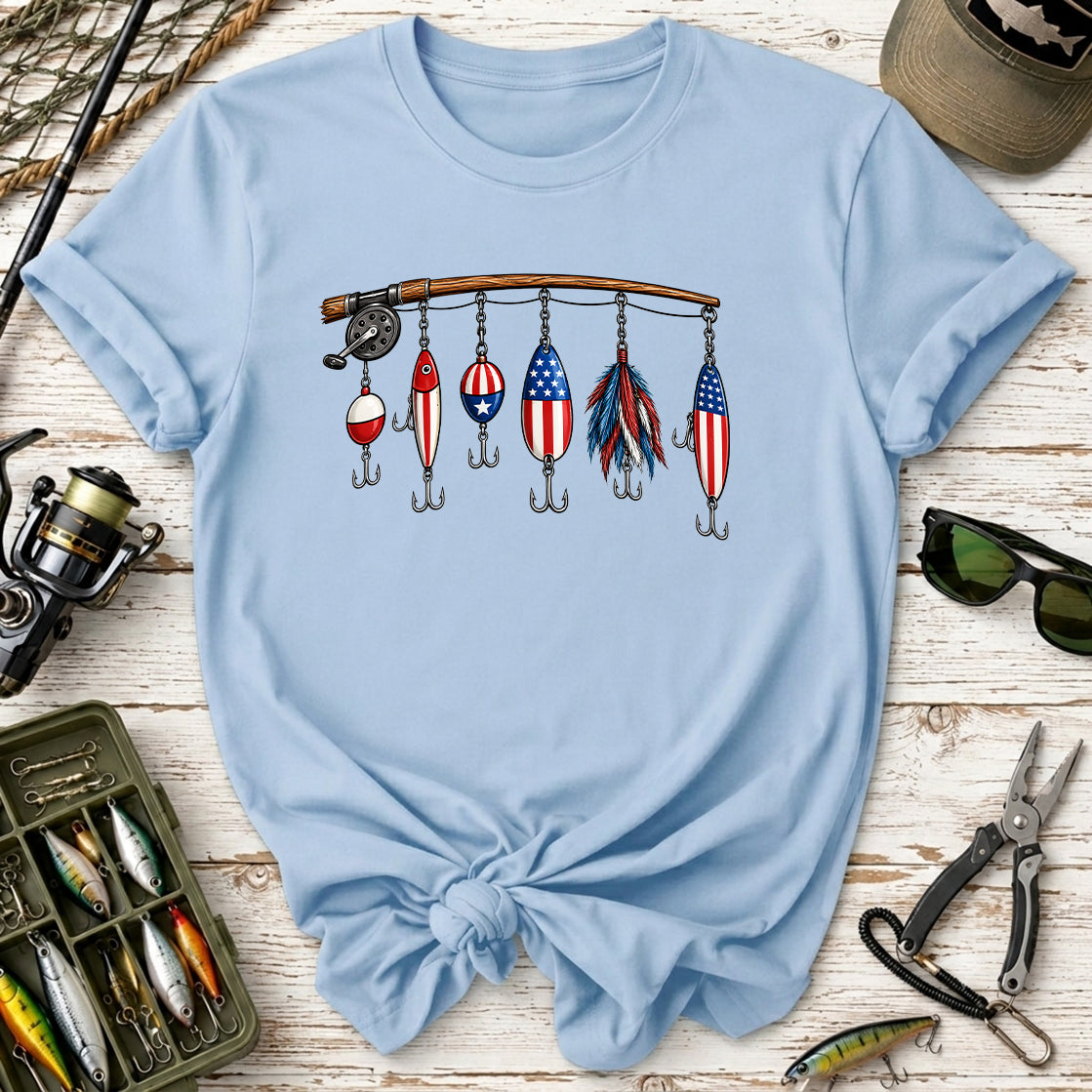 Fishing Lures Patriotic USA Bait Rod  T-Shirt