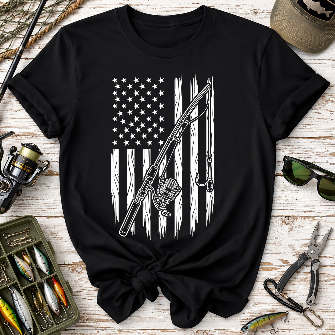 Fishing Rod American Flag T-Shirt