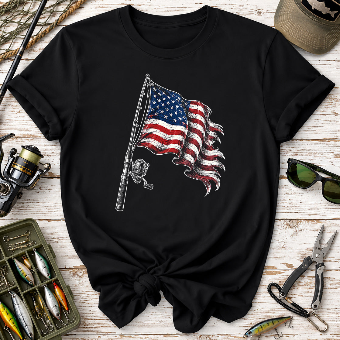 American Flag Fishing Rod T-Shirt