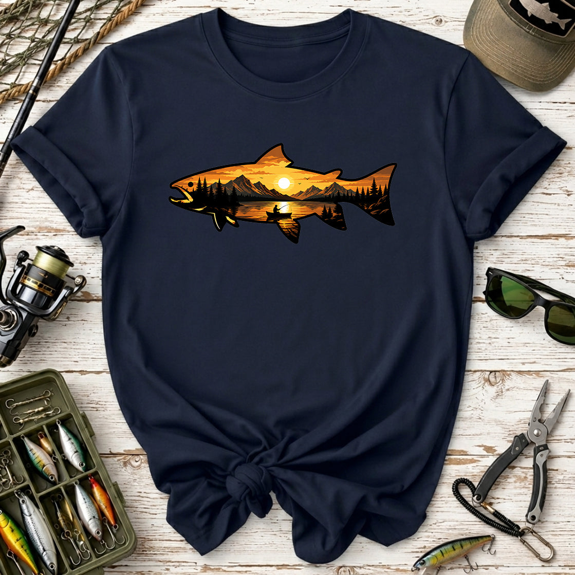 Mountain Lake Fishing Sunset Trout T-Shirt