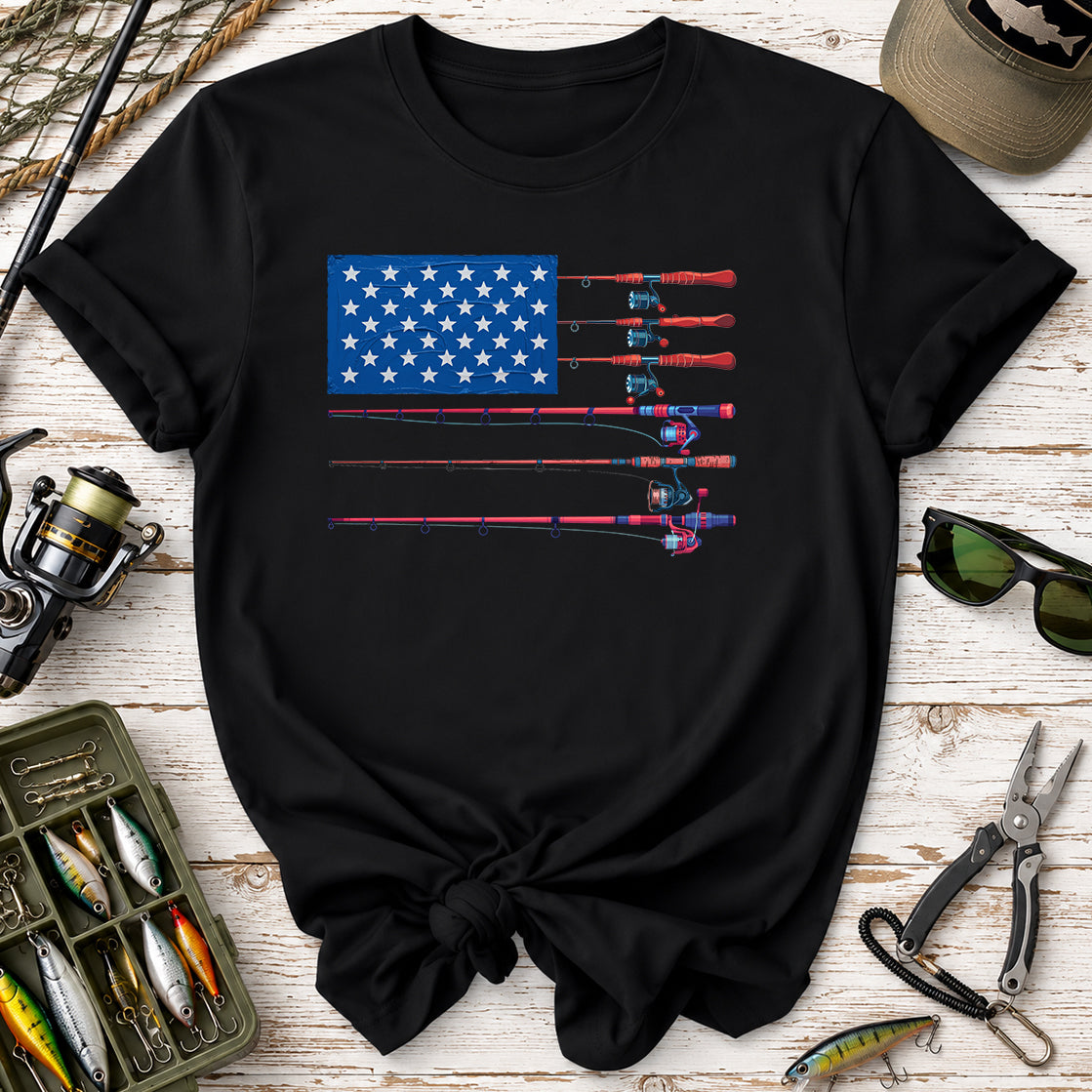 Fishing Rod American Flag T-Shirt