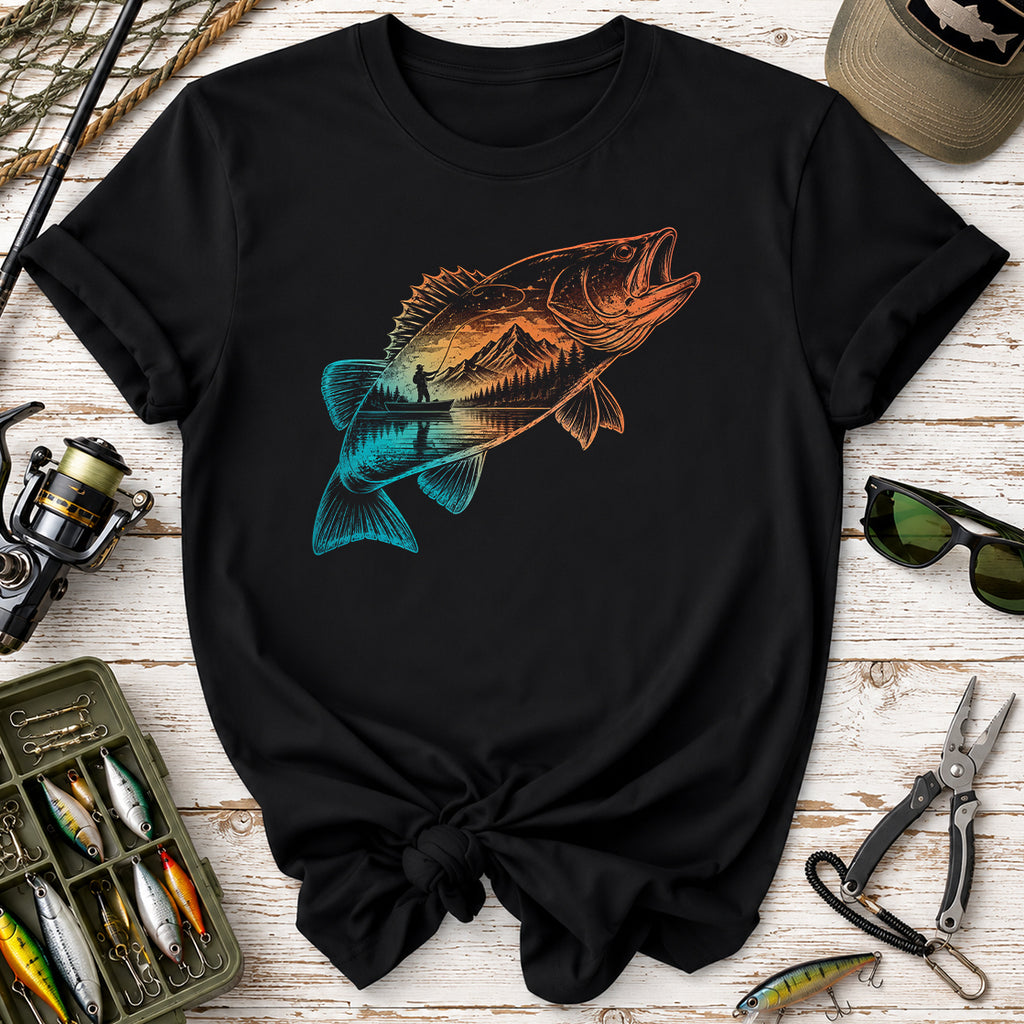 Sunset Mountain Fishing Bass T-Shirt