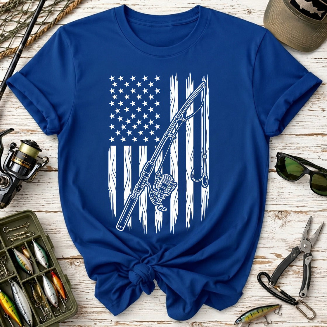Fishing Rod American Flag T-Shirt
