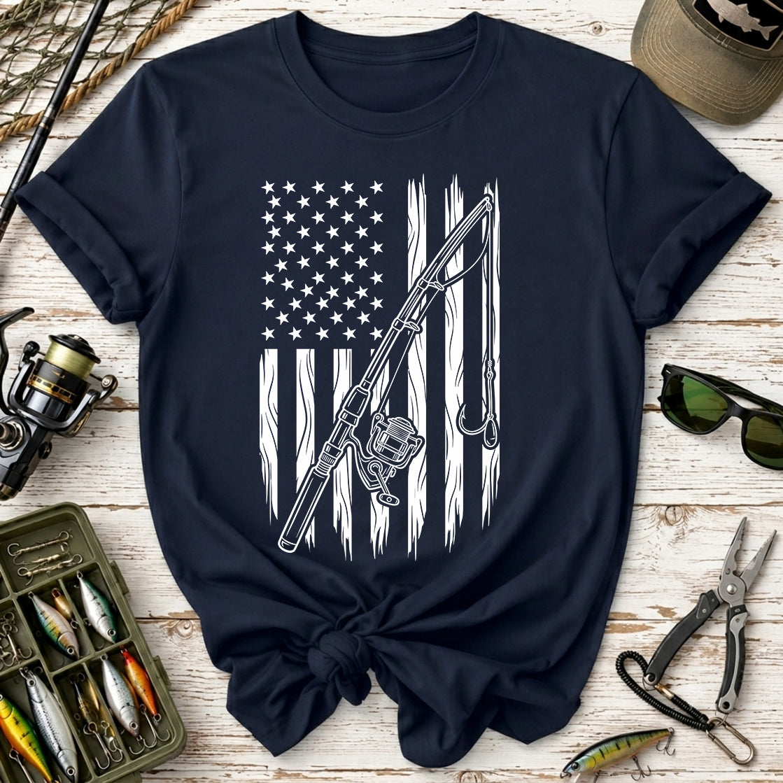 Fishing Rod American Flag T-Shirt