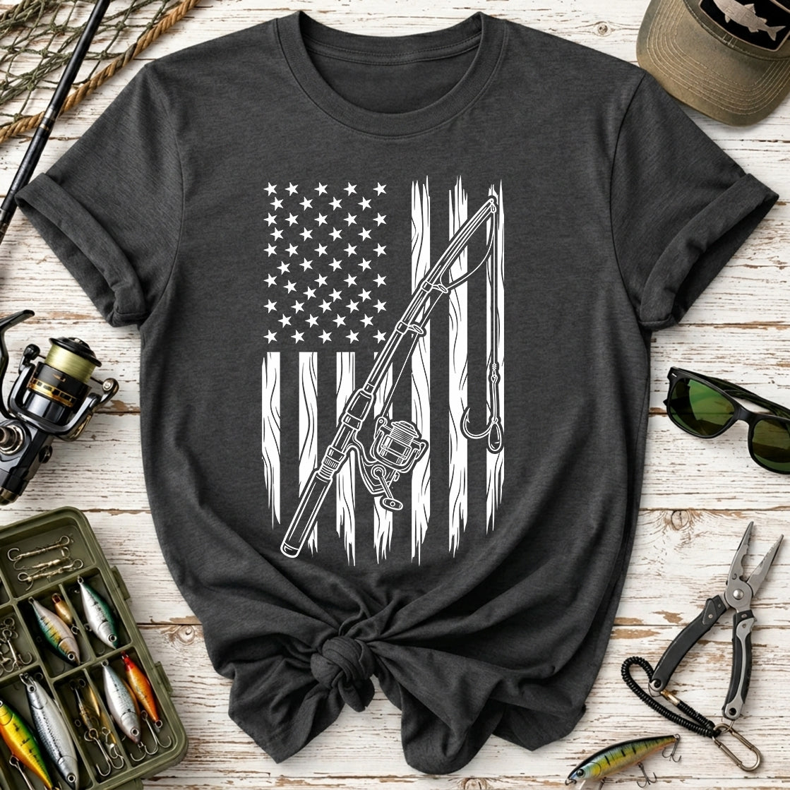 Fishing Rod American Flag T-Shirt