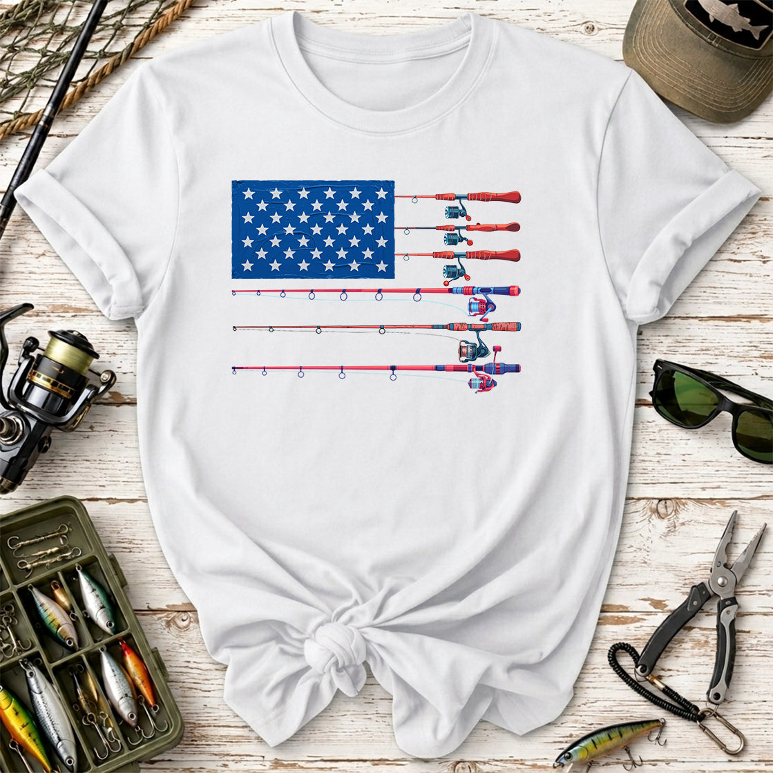 Fishing Rod American Flag T-Shirt