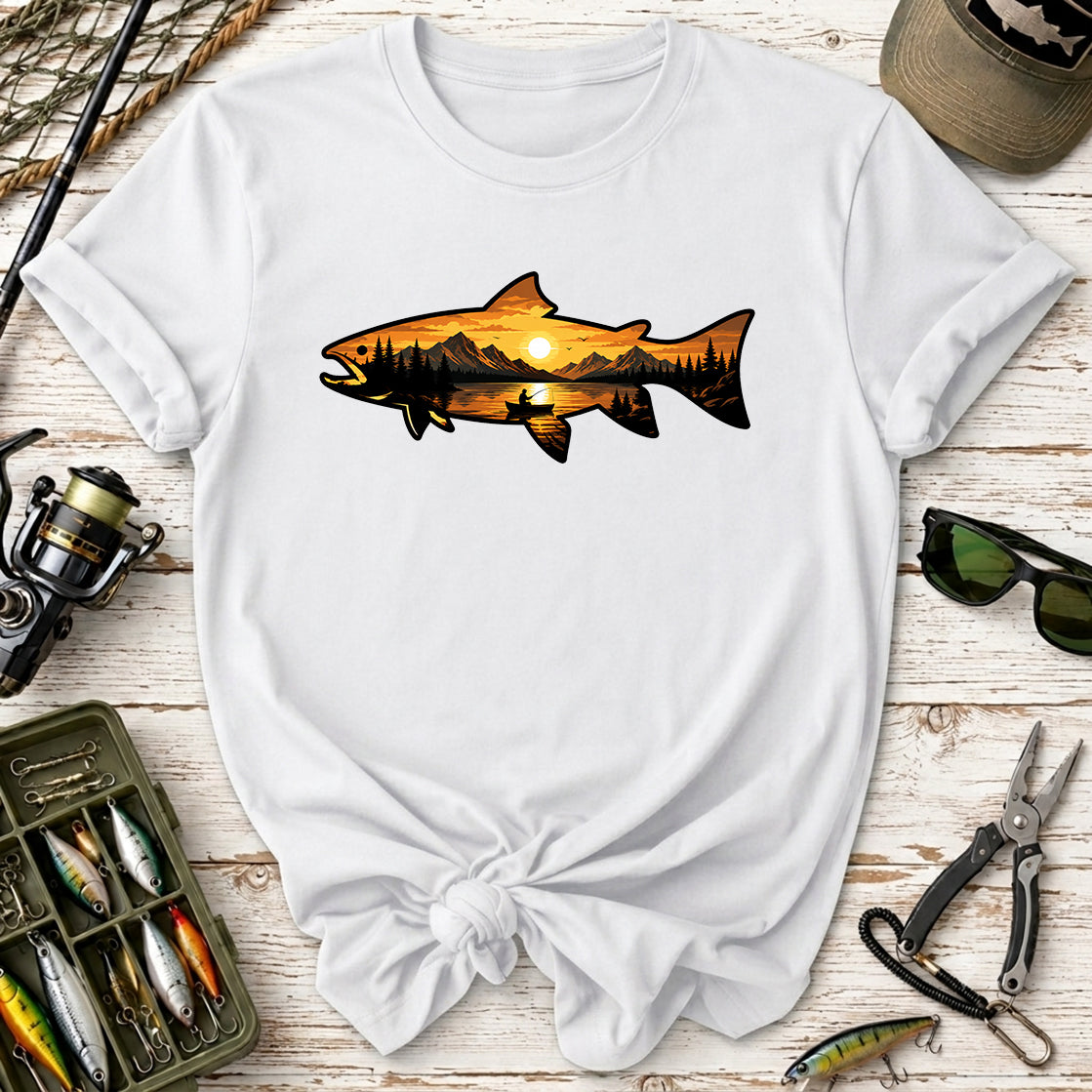 Mountain Lake Fishing Sunset Trout T-Shirt