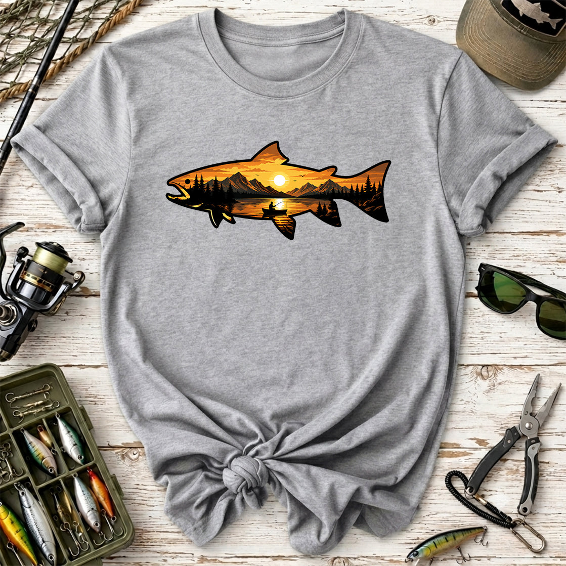 Mountain Lake Fishing Sunset Trout T-Shirt