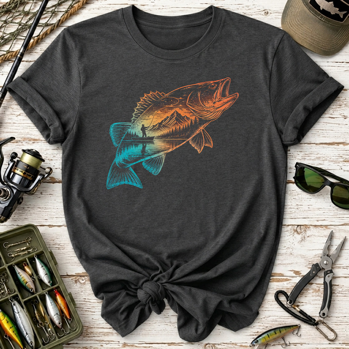 Sunset Mountain Fishing Bass T-Shirt