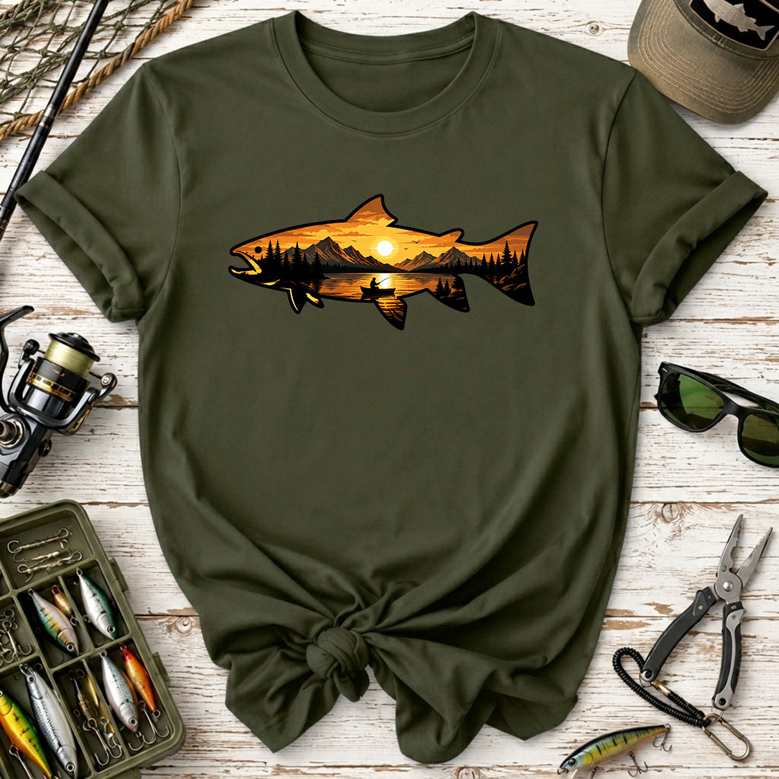 Mountain Lake Fishing Sunset Trout T-Shirt