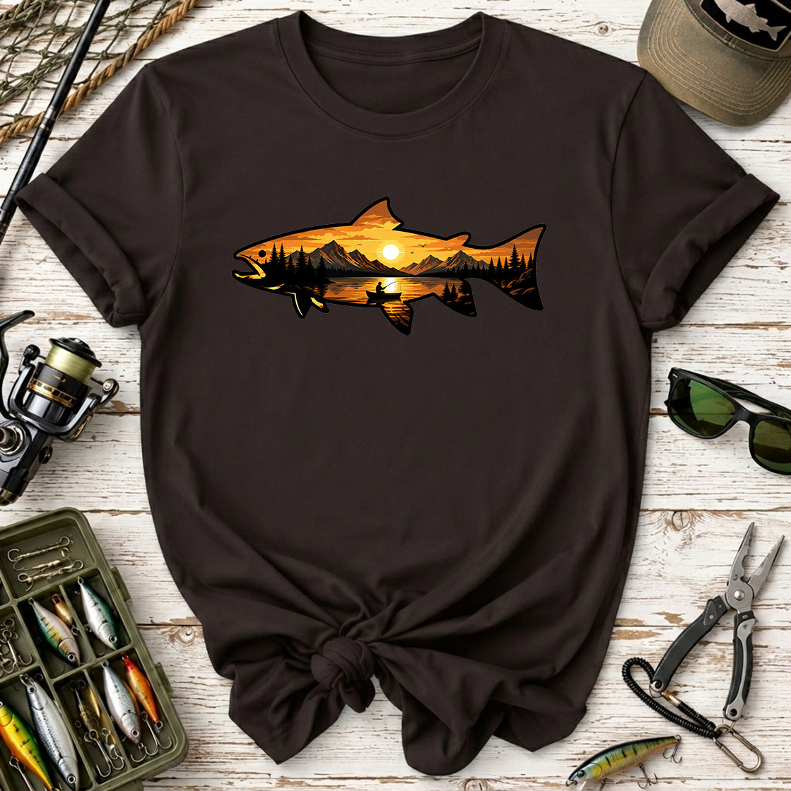 Mountain Lake Fishing Sunset Trout T-Shirt