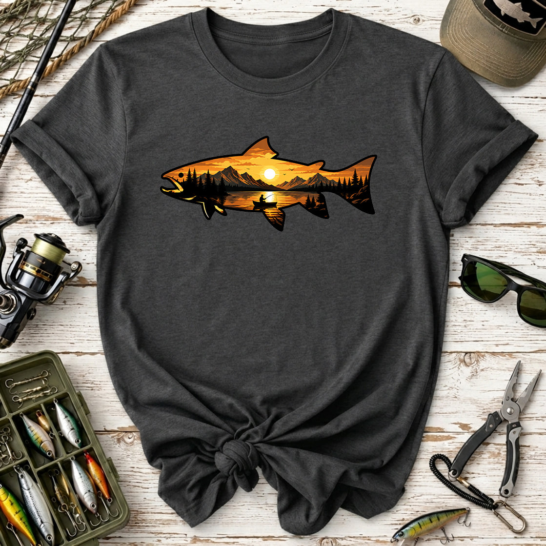 Mountain Lake Fishing Sunset Trout T-Shirt
