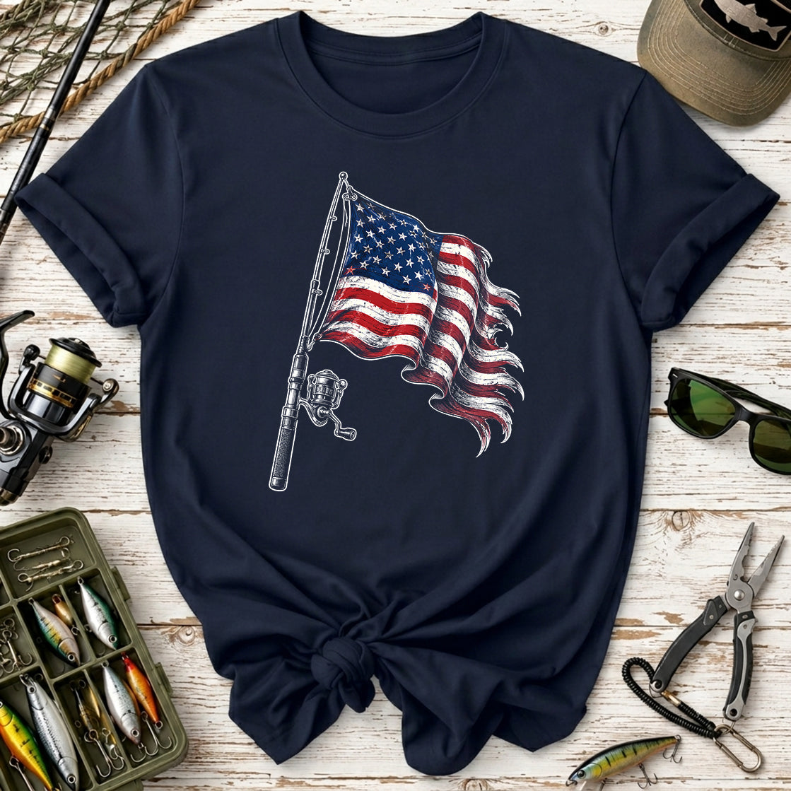 American Flag Fishing Rod T-Shirt