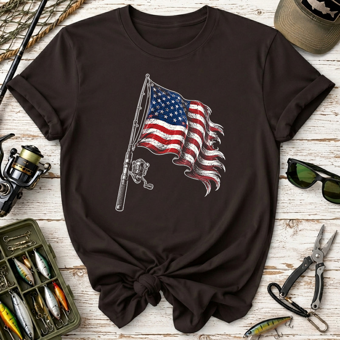 American Flag Fishing Rod T-Shirt
