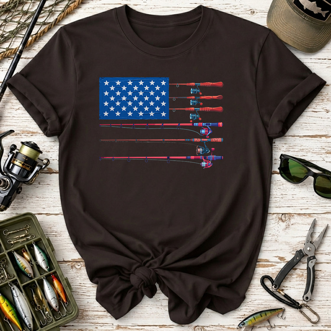 Fishing Rod American Flag T-Shirt