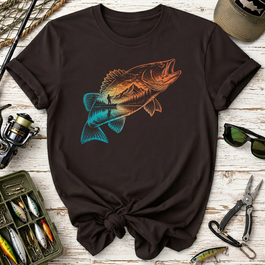 Sunset Mountain Fishing Bass T-Shirt