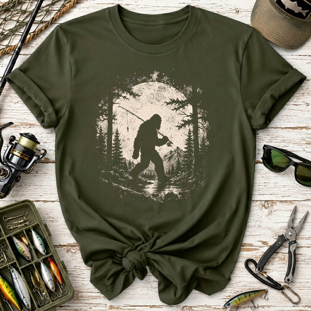 Retro Bigfoot Fishing T-Shirt
